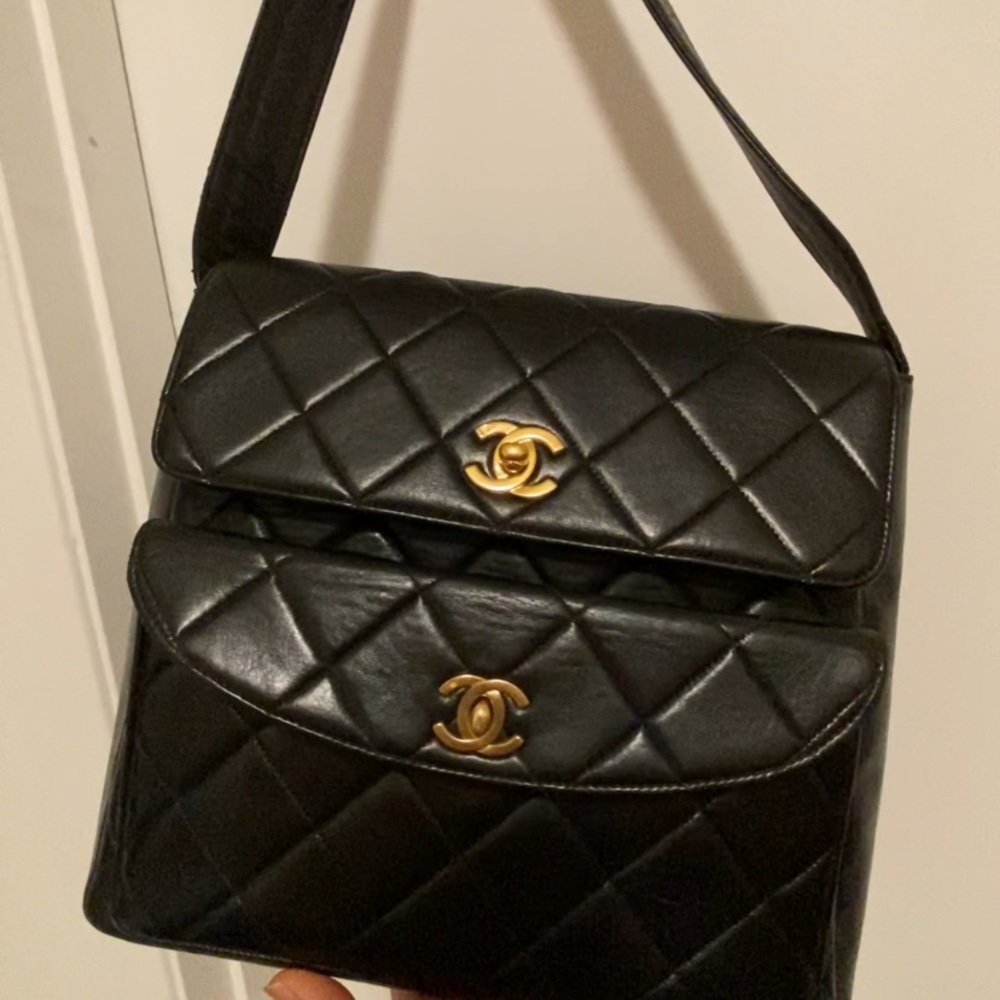 Chanel Black Quilted Shoulder Bag with Gold Plated logo